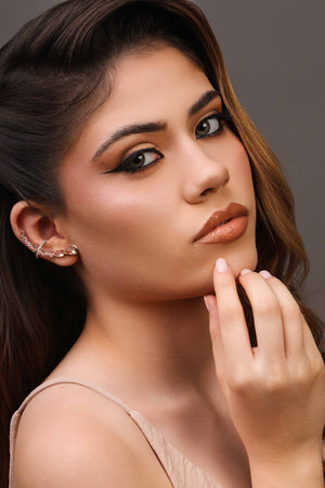 Ear Cuff Pontos de Luz Ovais Morganita Cravejado Cristal Ródio Branco