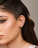 Ear Cuff Pontos de Luz Ovais Safira Rosa Cravejado Cristal Ródio Branco