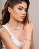 Pulseira Gomos Gotas Safira Rosa Ródio Branco