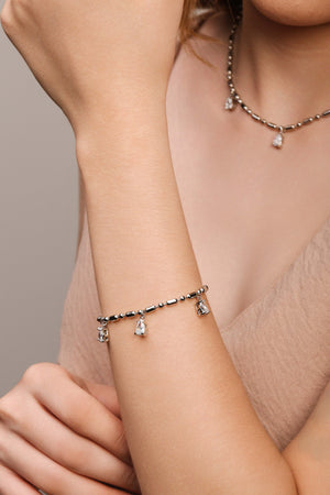 Pulseira Gomos Gotas Cristal Ródio Branco