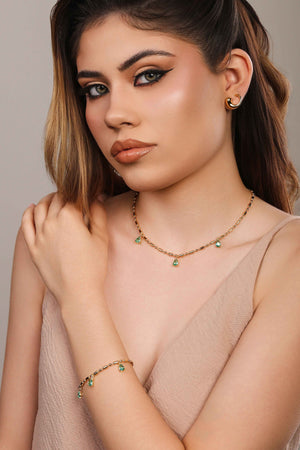 Pulseira Gomos Gotas Turmalina Banhado a Ouro 18K