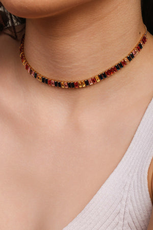Choker Baguetes Coloridas Banhado a Ouro 18K