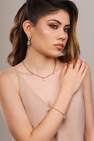 Gargantilha Gomos Gotas Cristal Banhado a Ouro 18K - 40 cm