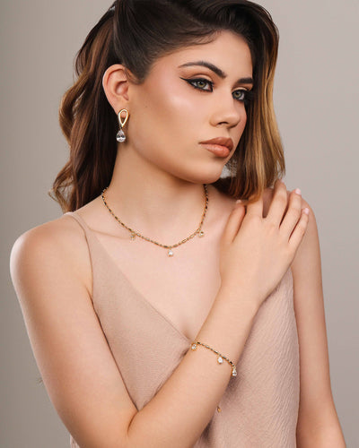 Colar Gomos Gotas Cristal 3 mm Banhado a Ouro 18K - 40 cm