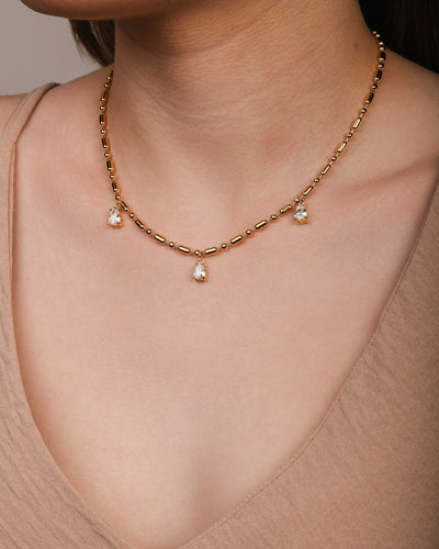 Colar Gomos Gotas Cristal 3 mm Banhado a Ouro 18K - 40 cm