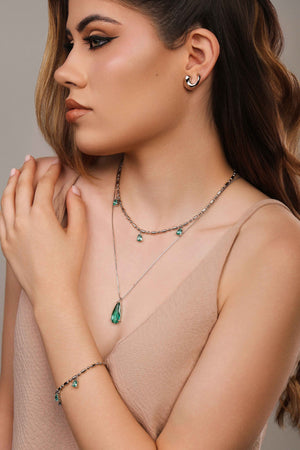 Gargantilha Gomos Gotas Turmalina Ródio Branco - 40 cm