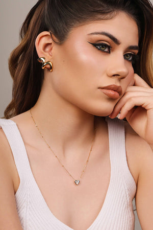 Gargantilha Veneziana Bolinhas Coração Cristal Banhado a Ouro 18K - 45 cm