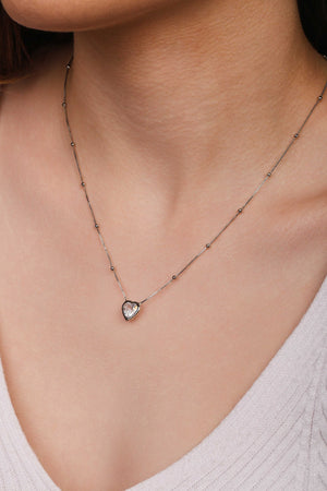 Gargantilha Veneziana Bolinhas Coração Cristal Ródio Branco - 45 cm