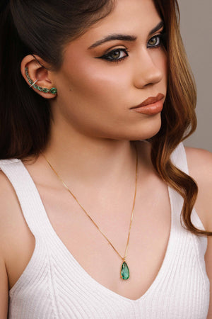 Gargantilha Longa Gota Turmalina 2.6 cm Banhado a Ouro 18K - 60 cm