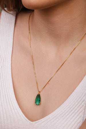 Gargantilha Longa Gota Turmalina 2.6 cm Banhado a Ouro 18K - 60 cm