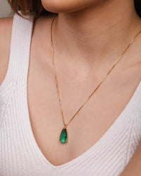 Gargantilha Longa Gota Turmalina 2.6 cm Banhado a Ouro 18K - 60 cm