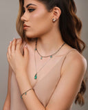 Gargantilha Longa Gota Turmalina 2.6 cm Ródio Branco - 60 cm