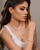 Gargantilha Longa Gota Safira Rosa 2.6 cm Banhado a Ouro 18K - 60 cm