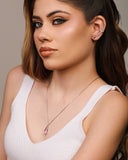 Gargantilha Longa Gota Safira Rosa 2.6 cm Ródio Branco - 60 cm