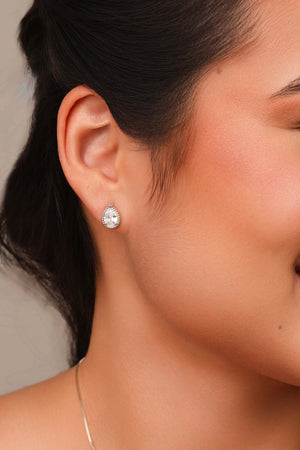 Brinco Gota Cristal Detalhada Ródio Branco