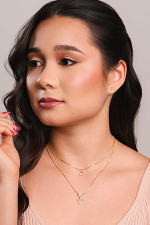 Brinco Coração Vazado Ponto de Luz Cristal Banhado a Ouro 18K