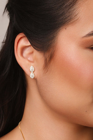 Brinco Gota Dupla Cravejada Cristal Banhado a Ouro 18K