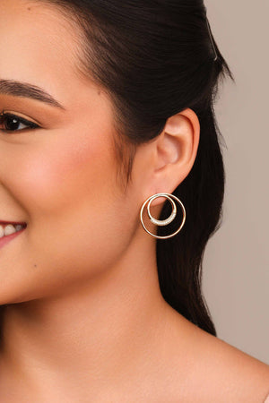 Brinco Argola Frontal Dupla Cravejada Cristal 2.9 cm Banhado a Ouro 18K