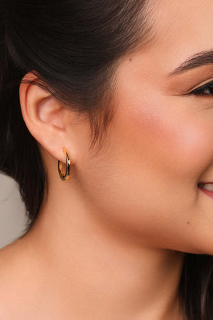 Brinco Argola Click Achatada Lisa 2.1 cm Banhado a Ouro 18K