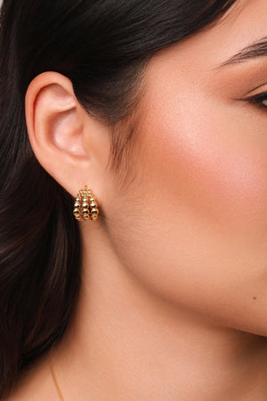 Brinco Argola Clik Três Filetes Bolas Lisas 1.5 cm Banhado a Ouro 18K