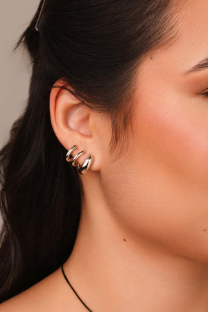 Ear Cuff Três Filetes Lisos 1.7 cm Ródio Branco