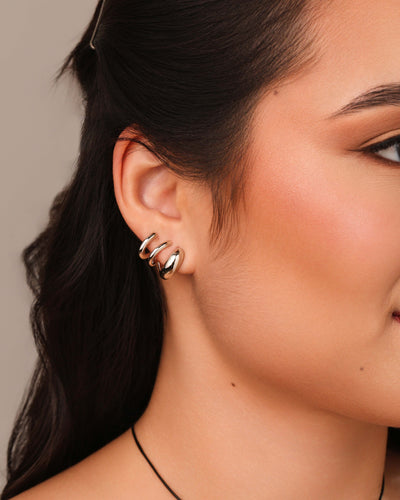 Ear Cuff Três Filetes Lisos 1,7 cm Ródio Branco