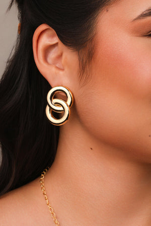 Brinco Circulos Entrelaçados Lisos 3.6 cm Banhado a Ouro 18K