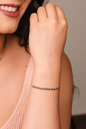 Pulseira Bolinhas Lisas Fecho Gravata Ródio Branco