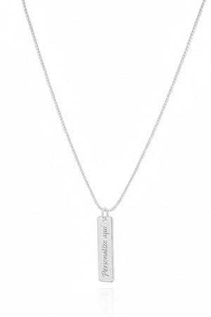 Gargantilha com Pingente Retângular Personalizado Liso Ródio Branco - 45 cm