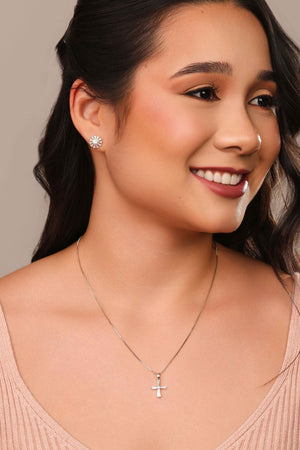 Gargantilha Veneziana Cruz Baguetes Cristal Ródio Branco - 45 cm