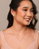 Gargantilha Veneziana Cruz Baguetes Cristal Ródio Branco - 45 cm