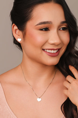 Gargantilha Veneziana Coração Liso 1.0 cm Ródio Branco - 45 cm