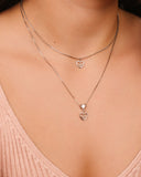 Gargantilha Dupla Corações Espirito Santo Cravejado Cristal Ródio Branco