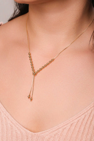 Gargantilha Gravata Bolinhas Lisas Banhado a Ouro 18K - 50 cm