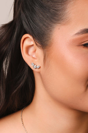 Ear Cuff Gotas Cristal 1.5 cm Ródio Branco