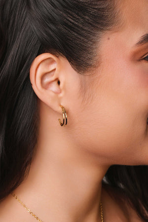 Brinco Argola Dois Filetes Lisos 2.1 cm Banhado a Ouro 18K