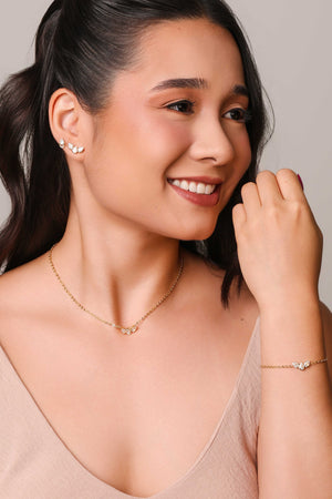 Pulseira Elos Gotas Cristais Banhado a Ouro 18K