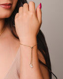 Pulseira Elos Corações Cristal Fecho Gravata Banhado a Ouro 18K