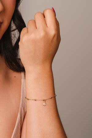 Pulseira Elos Bolinhas Gota Cristal Banhado a Ouro 18K