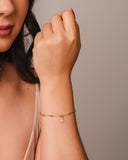 Pulseira Elos Bolinhas Gota Cristal Banhado a Ouro 18K