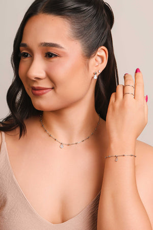 Pulseira Elos Bolinhas Gota Cristal Ródio Branco