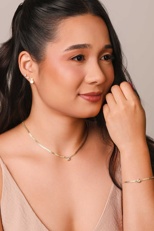 Choker Veneziana Dupla Ponto de Luz Cristal 7 mm Banhado a Ouro 18K