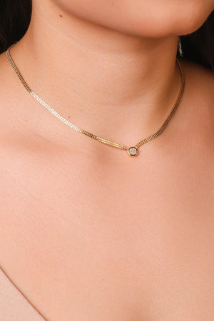 Choker Veneziana Dupla Ponto de Luz Cristal 7 mm Banhado a Ouro 18K