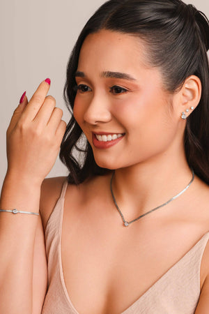 Choker Veneziana Dupla Ponto de Luz Cristal 7 mm Ródio Branco