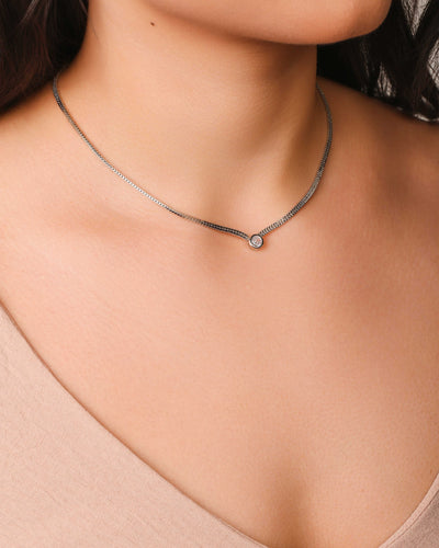 Choker Veneziana Dupla Ponto de Luz Cristal 7 mm Ródio Branco - 30 cm