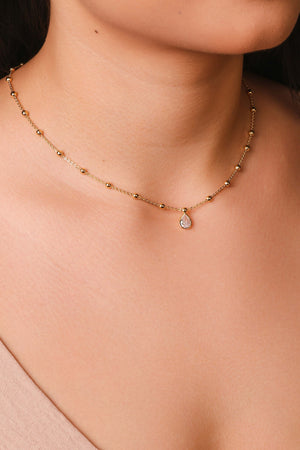 Gargantilha Elos Bolinhas Gota Cristal Banhado a Ouro 18K - 40 cm