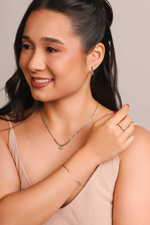 Gargantilha Veneziana Canutilhos Ponto de Luz Cristal Ródio Branco - 40 cm