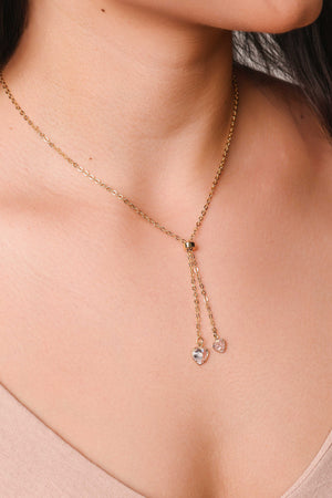 Gargantilha Gravata Elos Corações Cristais Banhado a Ouro 18K - 50 cm