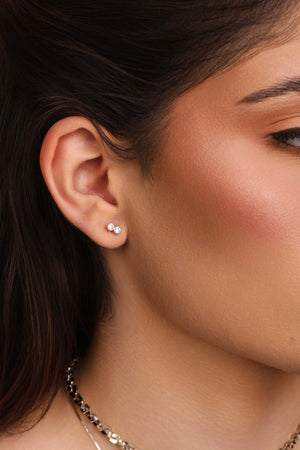 Brinco Ponto de Luz Duplo Cristal Ródio Branco