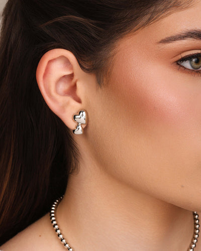 Ear Cuff Corações Lisos Ródio Branco